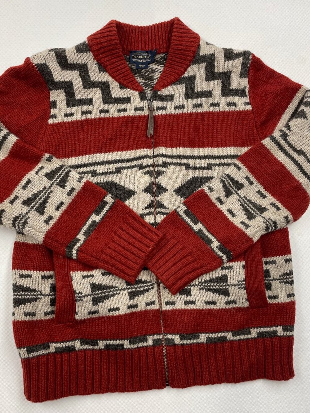 Pendleton Aztec Southwestern Zip Shetland Wool Cardigan Sweater Jacket Womens L